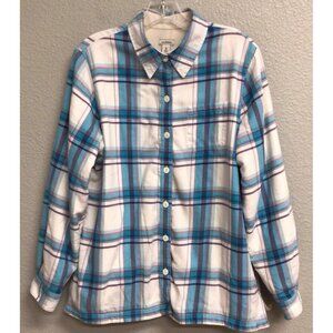 LL Bean Fleece Lined Women's Jacket Blue Plaid Shirt Size Medium